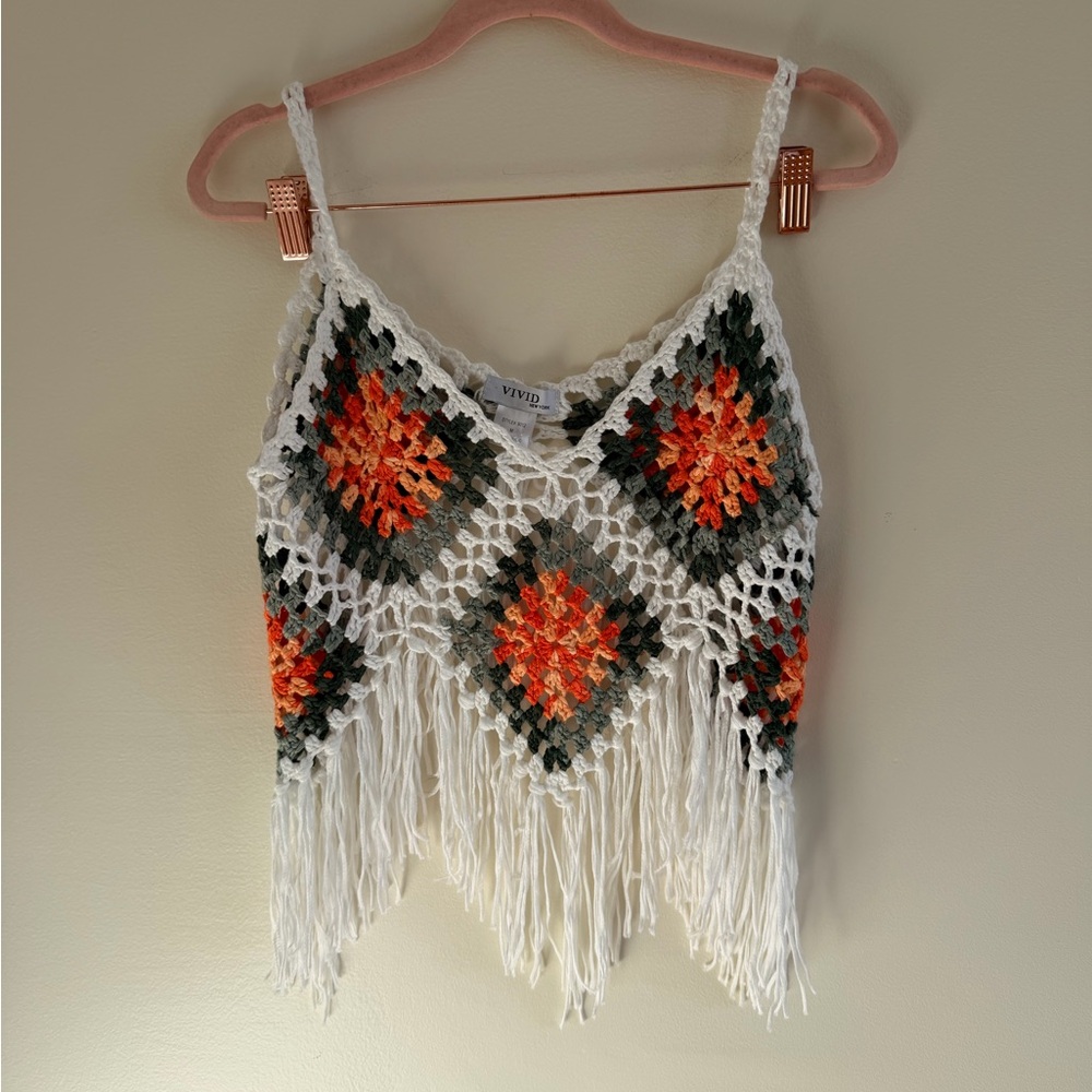 Vivid Crochet Fringe Tank Top - Multicolor